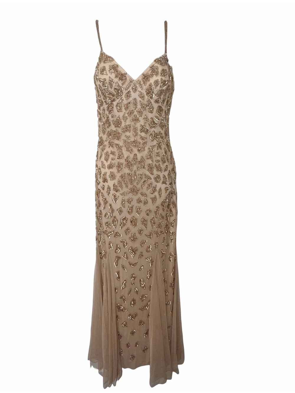 Camille La Vie Gold Beaded V-Neck Formal Gown - Tall Girl Approved